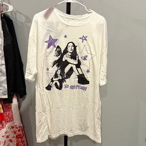 White Graphic T-Shirt with Purple Stars